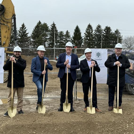 LMCH Board, CEO, and London Mayor holding shovels breaking ground